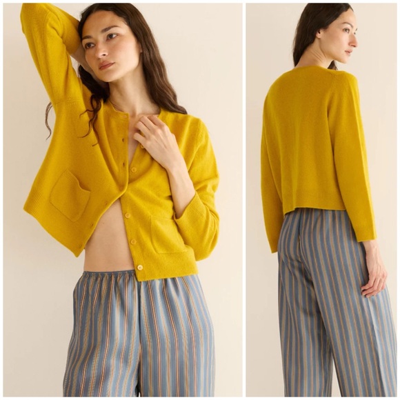 DOEN FREYA Cashmere Cardigan in Citrine Yellow SZ M